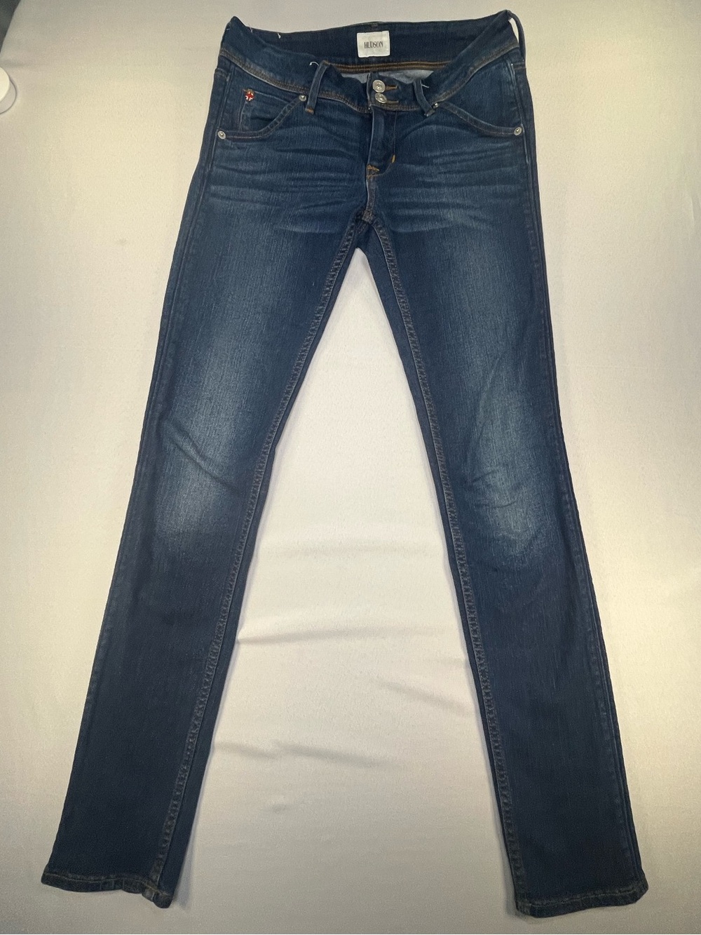 Hudson Collin Dark Wash Flap Pocket Low Rise Designer Women’s Skinny Jeans 26